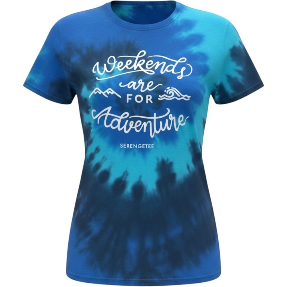 Serengetee Mens L Weekends Are For Adventure Tie Dye T-Shirt Blue Graphic Tee